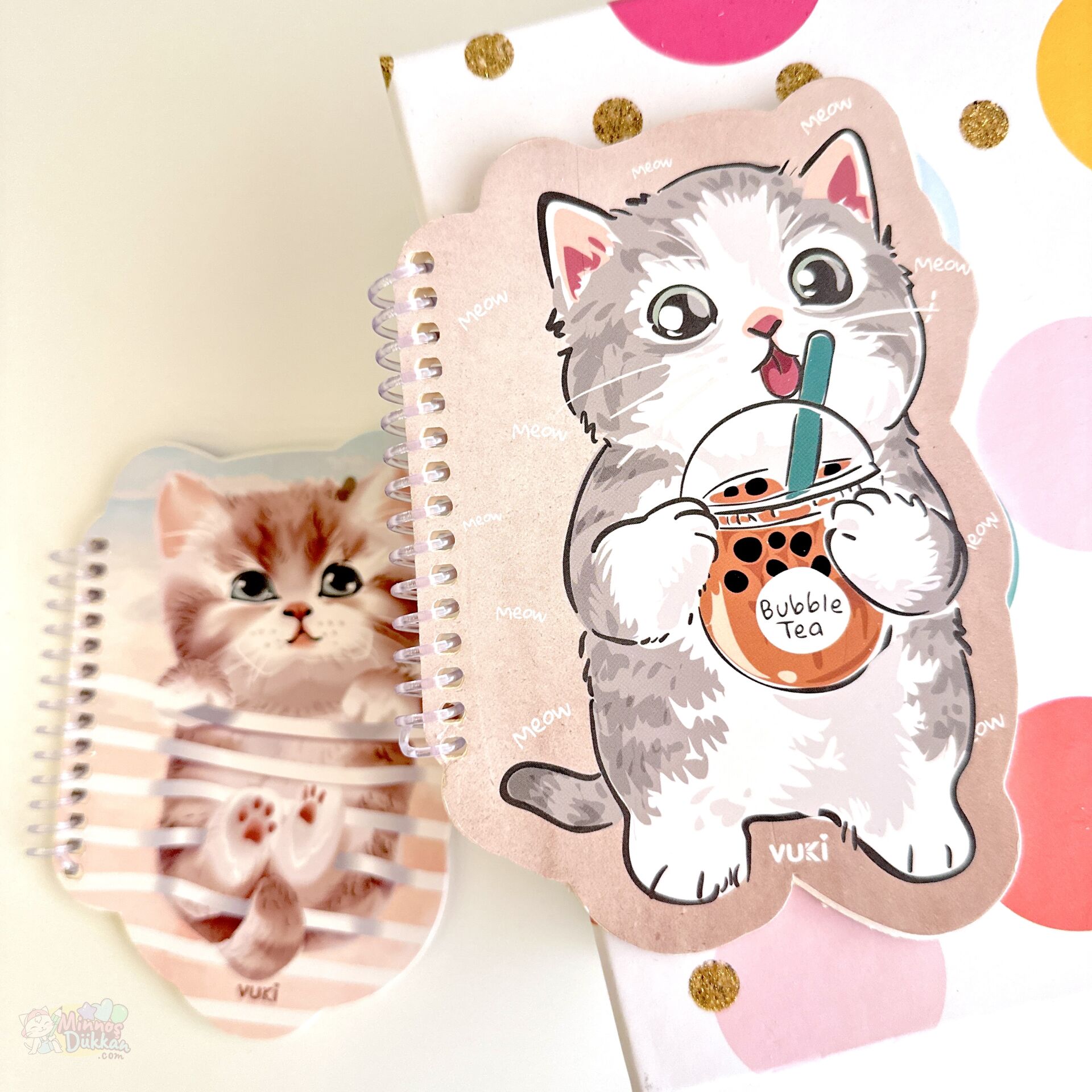 Kedi Desenli Şekilli Spiralli A6 Defter