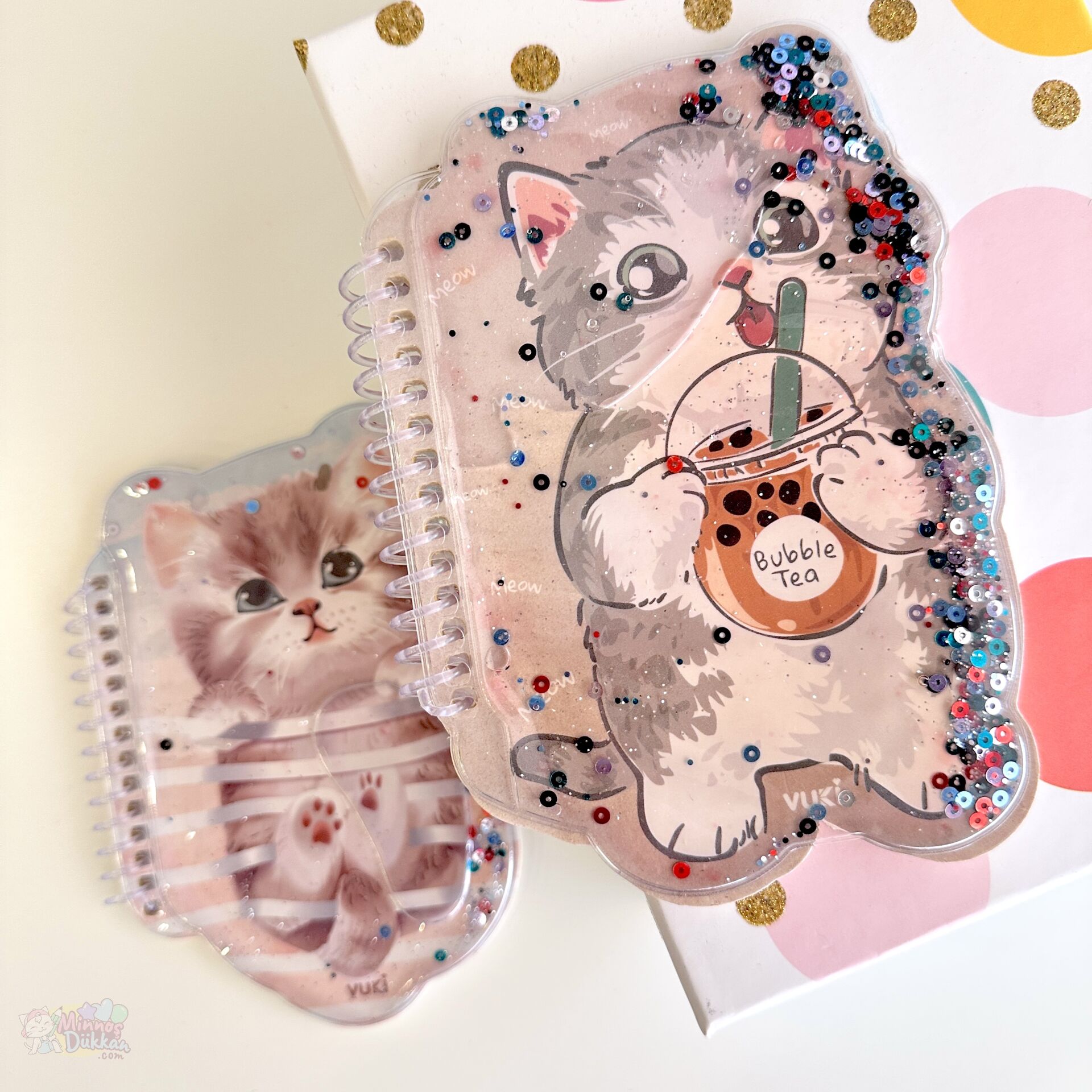 Kedicik Desenli Şekilli Sulu A6 Defter