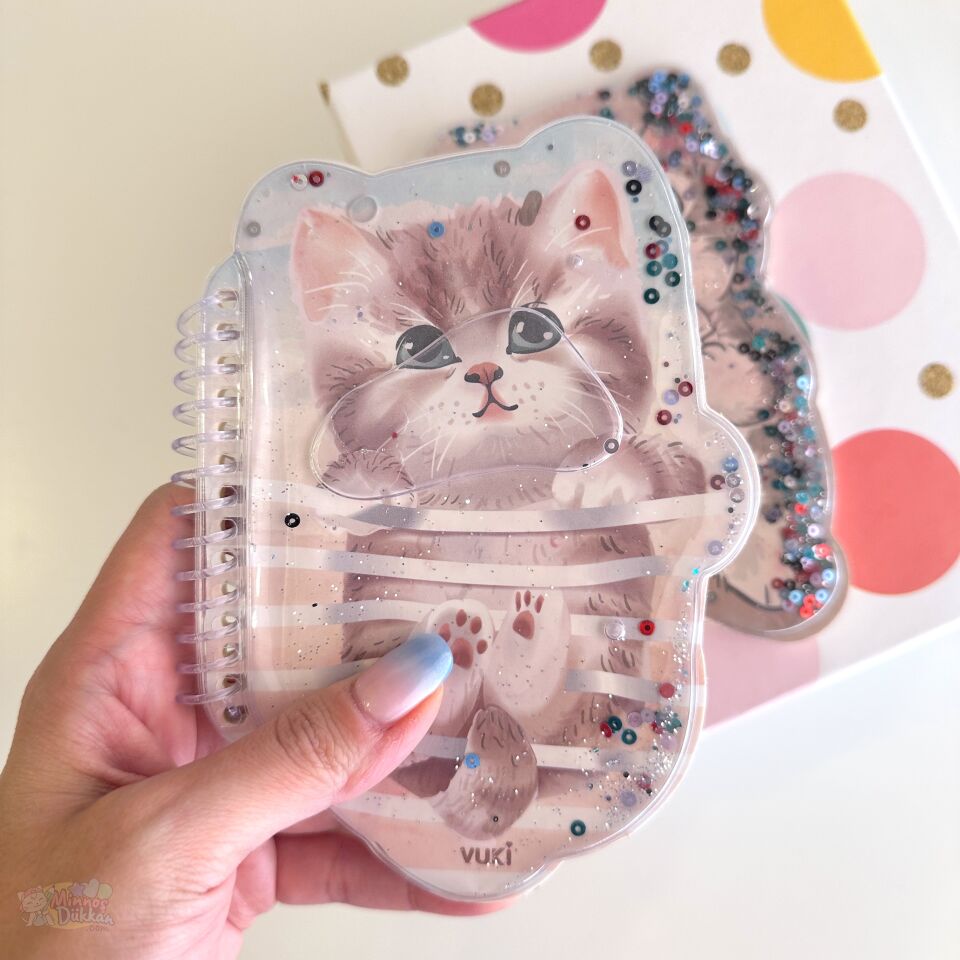 Kedicik Desenli Şekilli Sulu A6 Defter