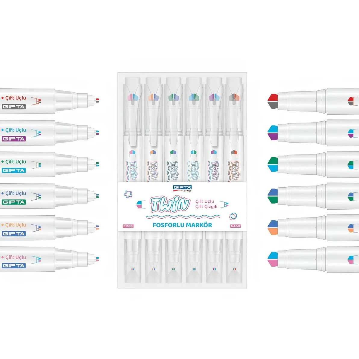 Gıpta Twin Çift Çizgili Çift Uçlu Fosforlu Markör