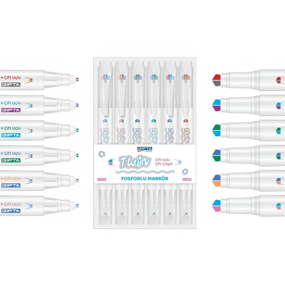Gıpta Twin Çift Çizgili Çift Uçlu Fosforlu Markör