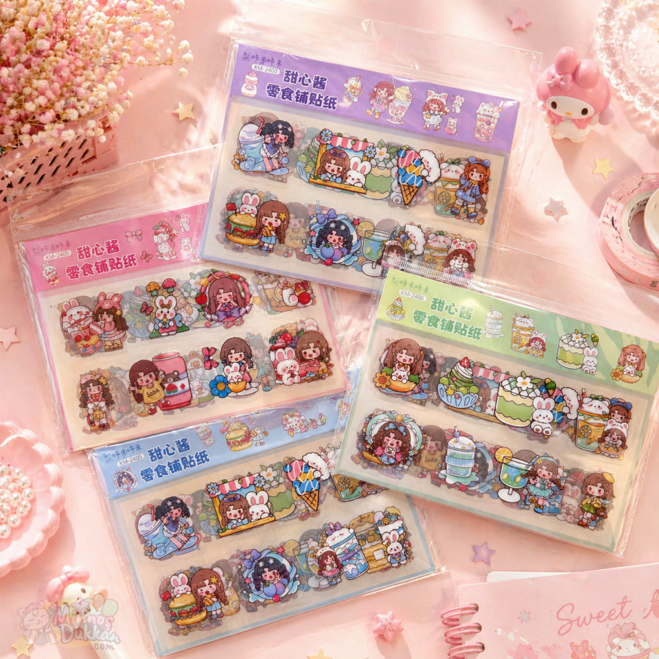 Kawaii Girl Şeffaf Sticker 5 Desen