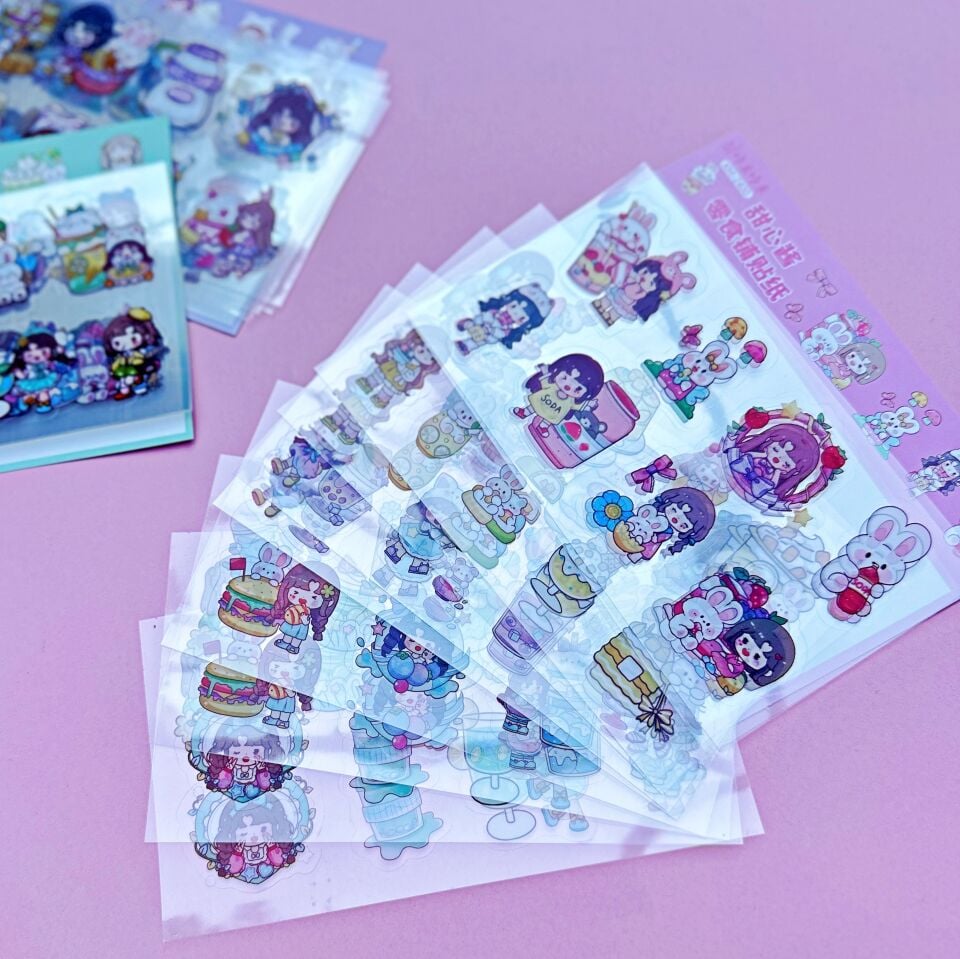 Kawaii Girl Şeffaf Sticker 5 Desen