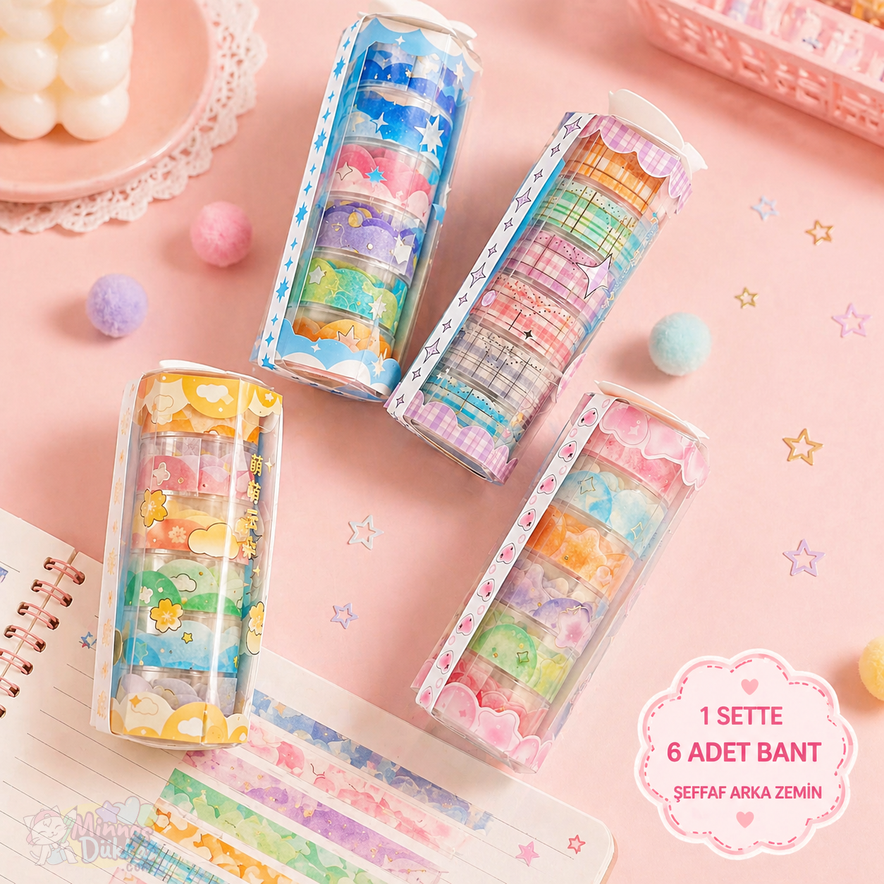 Bright Sky 6lı Desenli Kağıt Washi Tape Bant