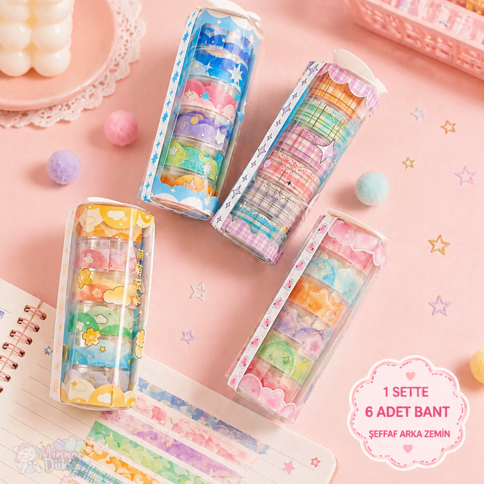 Bright Sky 6lı Desenli Kağıt Washi Tape Bant