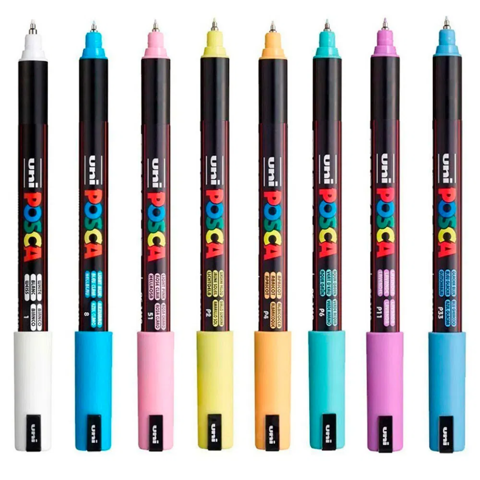 Uni Posca Su Bazlı Poster Markörü 0.7 1MR Soft Renkler 8 Renk