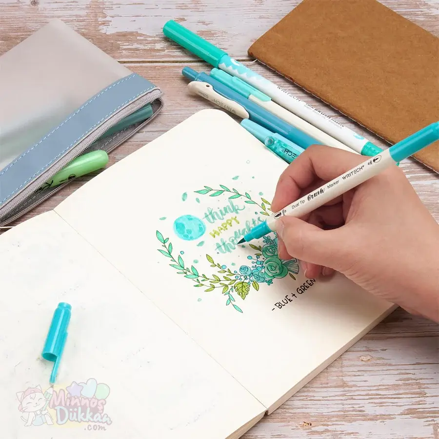 Writech Journaling Set 9 Renk Kalem Set - Blue Green