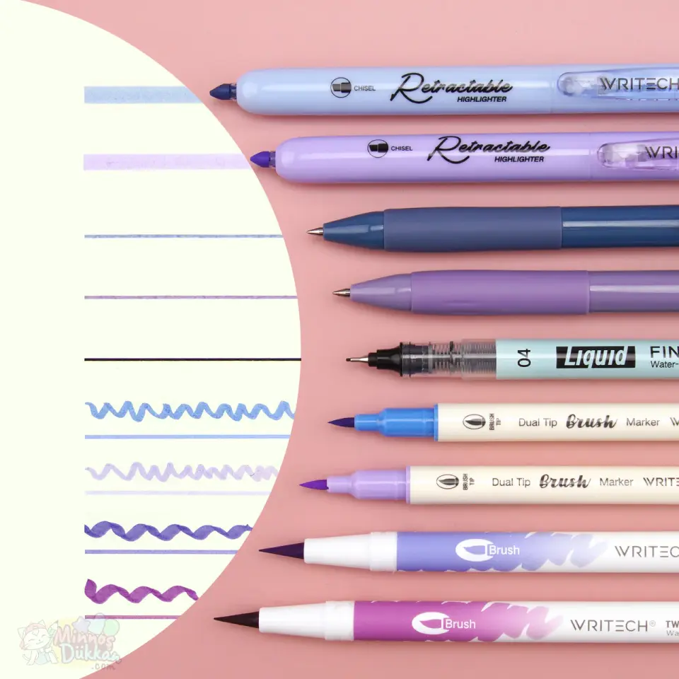 Writech Journaling Set 9 Renk Kalem Set - Purple Blue