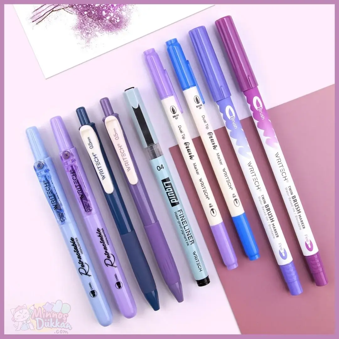 Writech Journaling Set 9 Renk Kalem Set - Purple Blue
