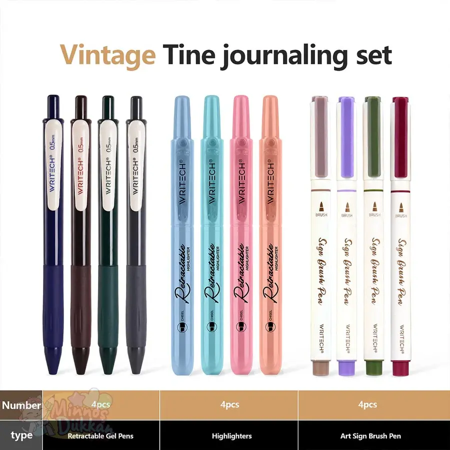 Writech Journaling Set 12 Renk Kalem Set - Vintage Colors