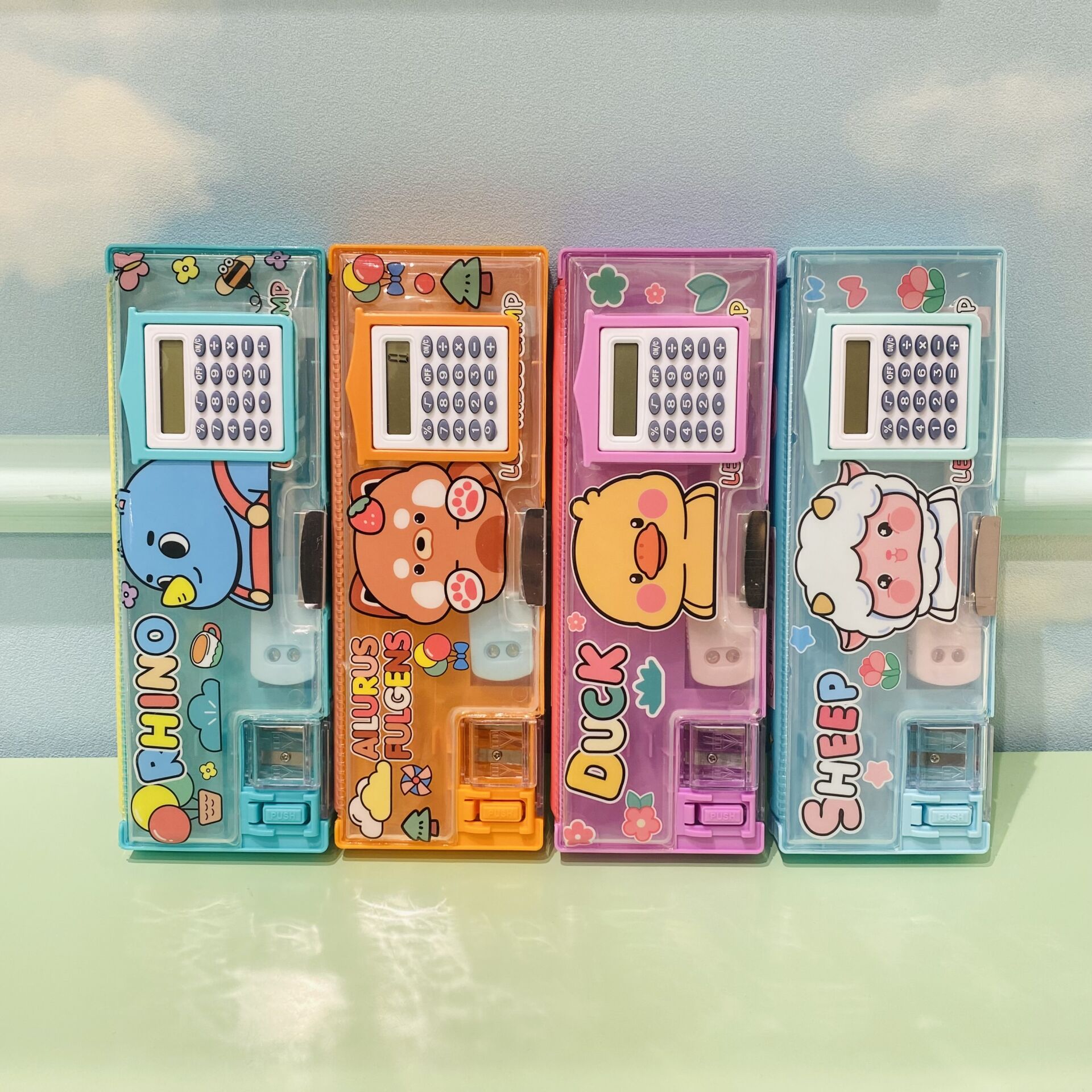 Hesap Makineli 2 Gözlü Kalem Kutusu - Animals