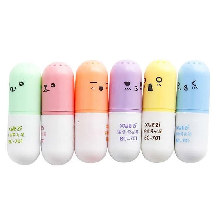 Pastel Kapsül Fosforlu Kalem 6Lı Set