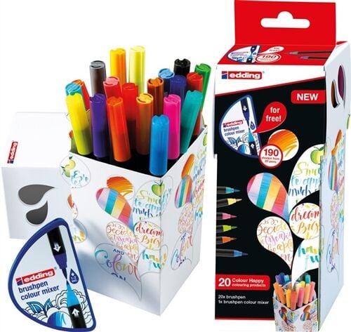 Edding Colour Happy Box 20 Renk Fırça Uçlu Keçeli Kalem Seti