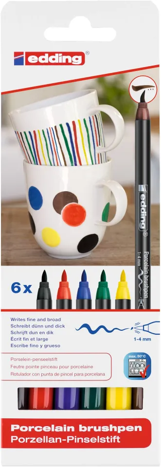 Edding Porselen Kalemi 6lı Set - Ana Renkler
