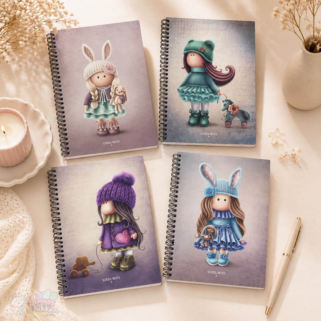 Keskin Tilda Stickerlı 80 Yaprak Spiralli Kareli Defter 16.5x22.5