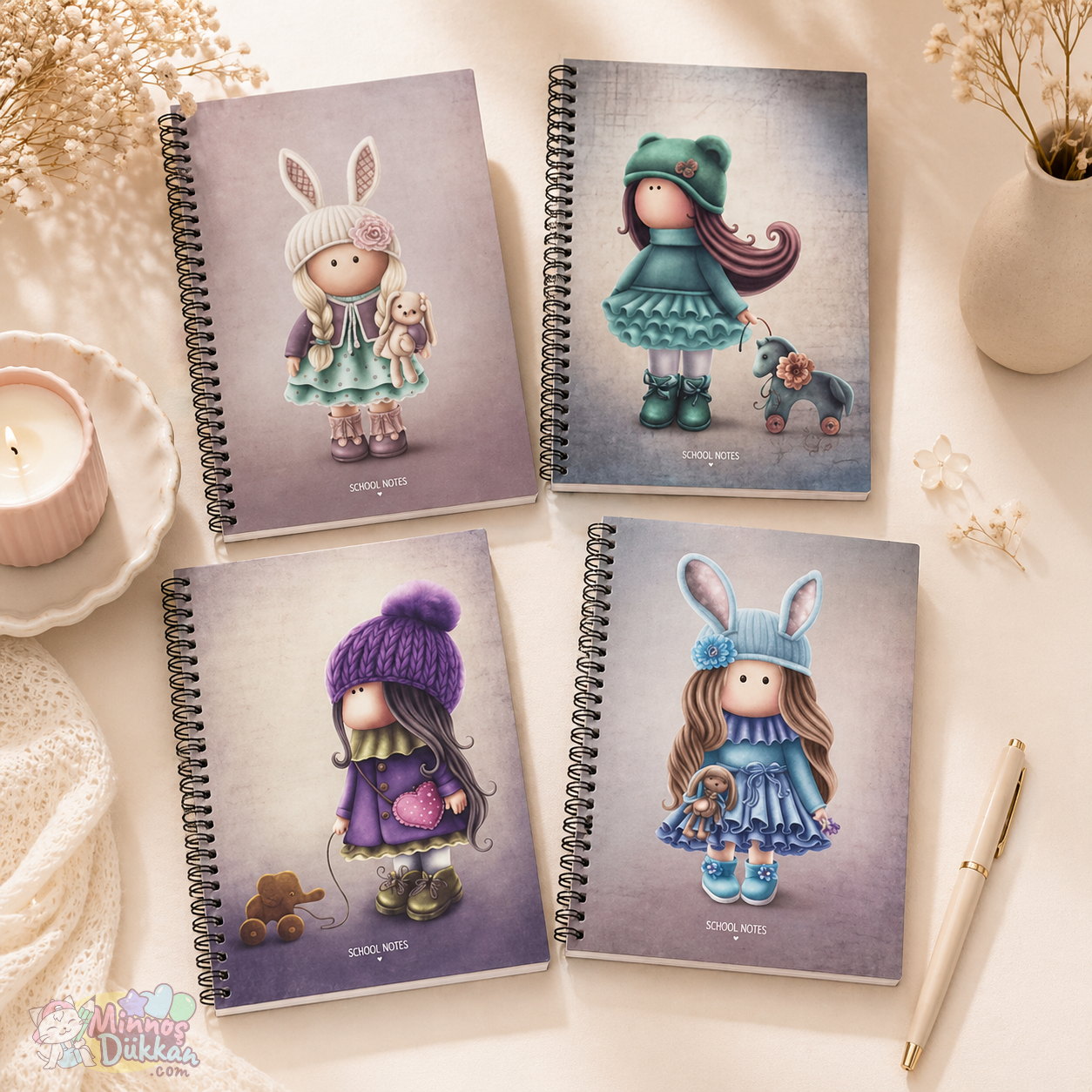Keskin Tilda Stickerlı 80 Yaprak Spiralli Çizgili Defter 16.5x22.5
