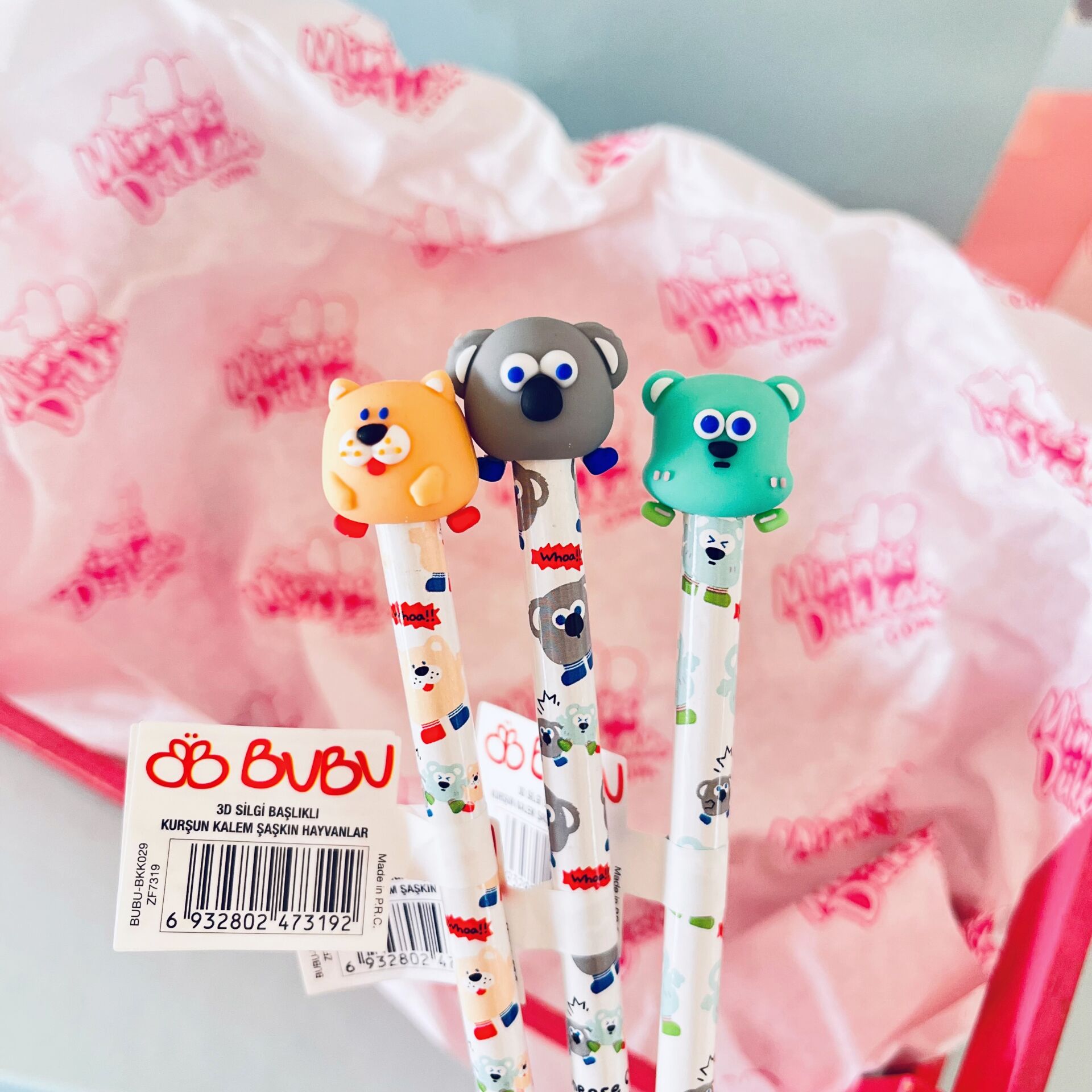 Şaşkın Hayvanlar Kurşun Kalem 3D Silgi Başlıklı