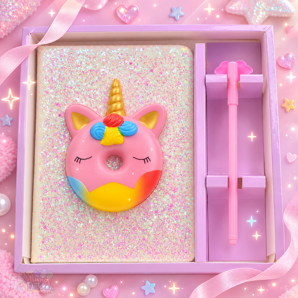 Kutulu Simli Unicorn Kalemli Lüks Hatıra Defteri