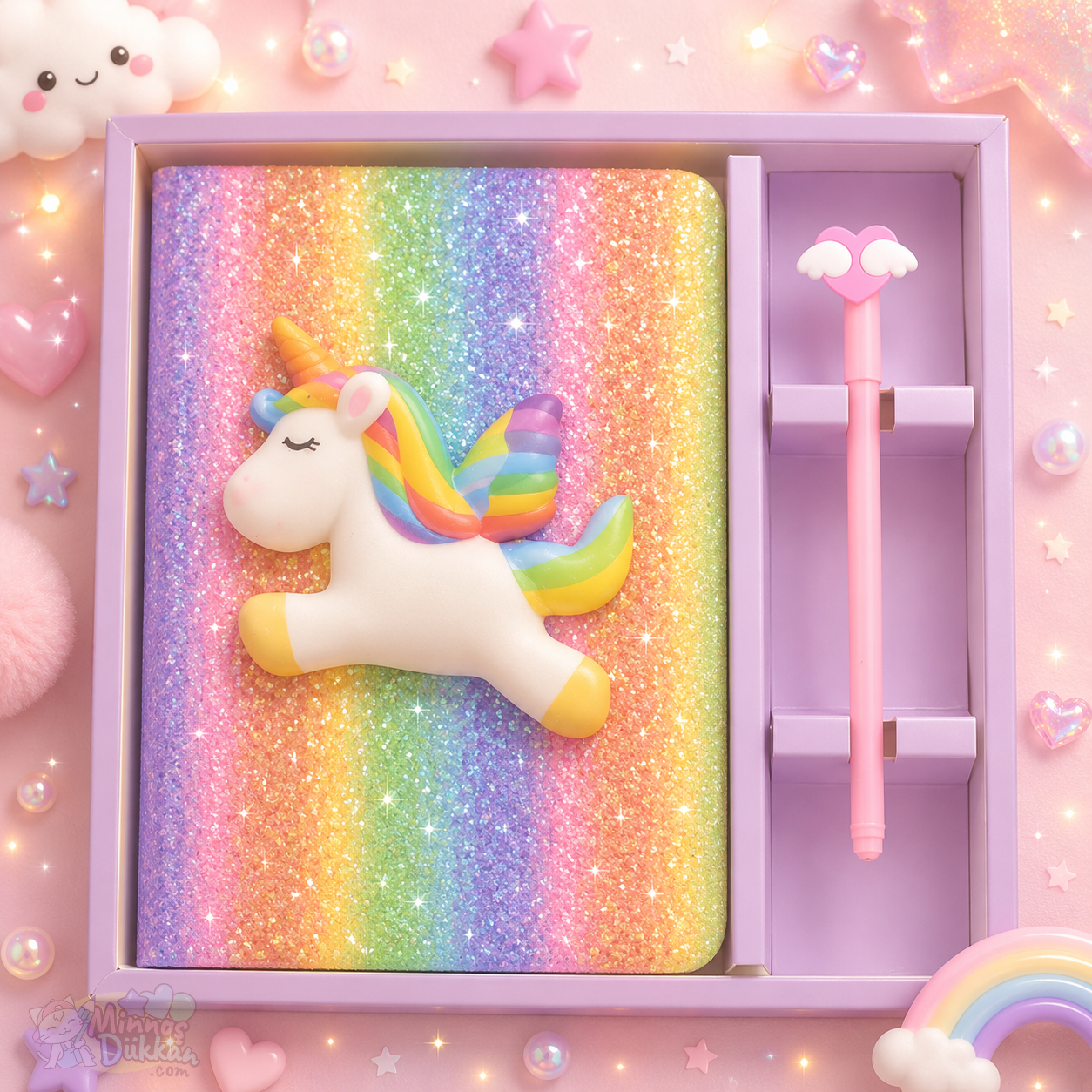 Kutulu Simli Unicorn Kalemli Lüks Hatıra Defteri