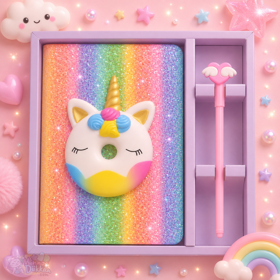 Kutulu Simli Unicorn Kalemli Lüks Hatıra Defteri
