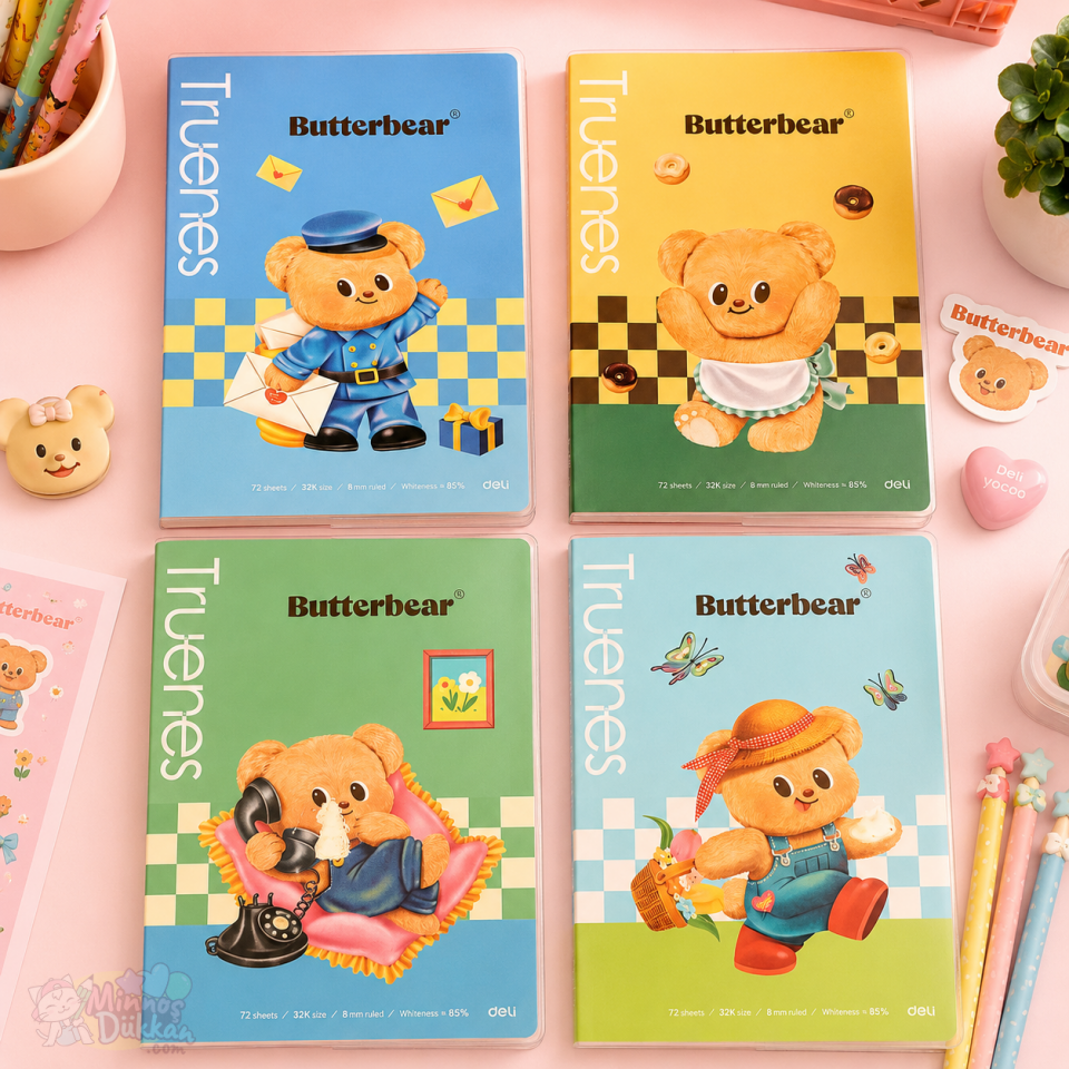 Deli Butterbear Plastik Kapak 203x140mm 72 YP Defter