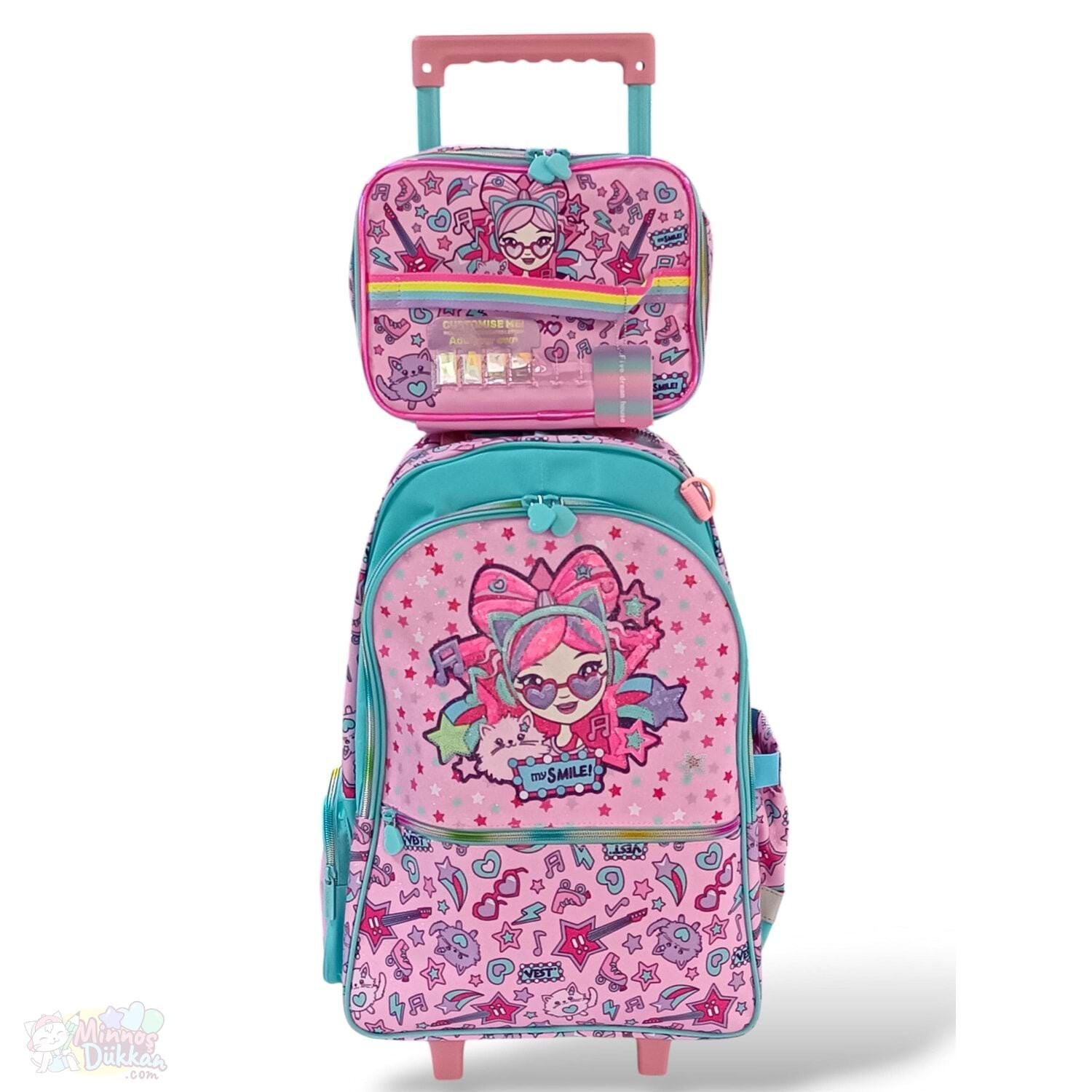 Dream Vest Smile Girl Çek Çekli Okul Çantası ve Beslenme Çantası Seti
