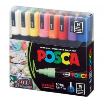 Uni Posca Su Bazlı Poster Markörü 1.8-2.5 Ana Renkler 16 Renk