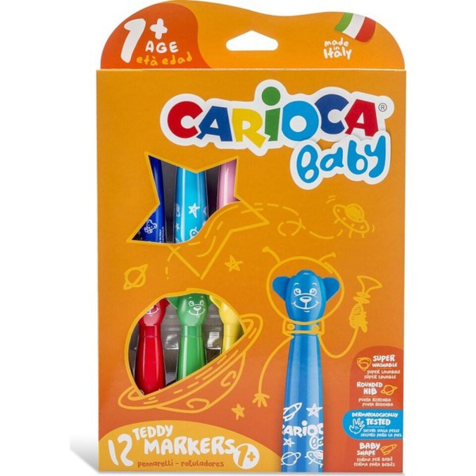 Carioca Baby Yıkanabilir Keçeli Boya Kalemi Teddy Markers 12 Renk
