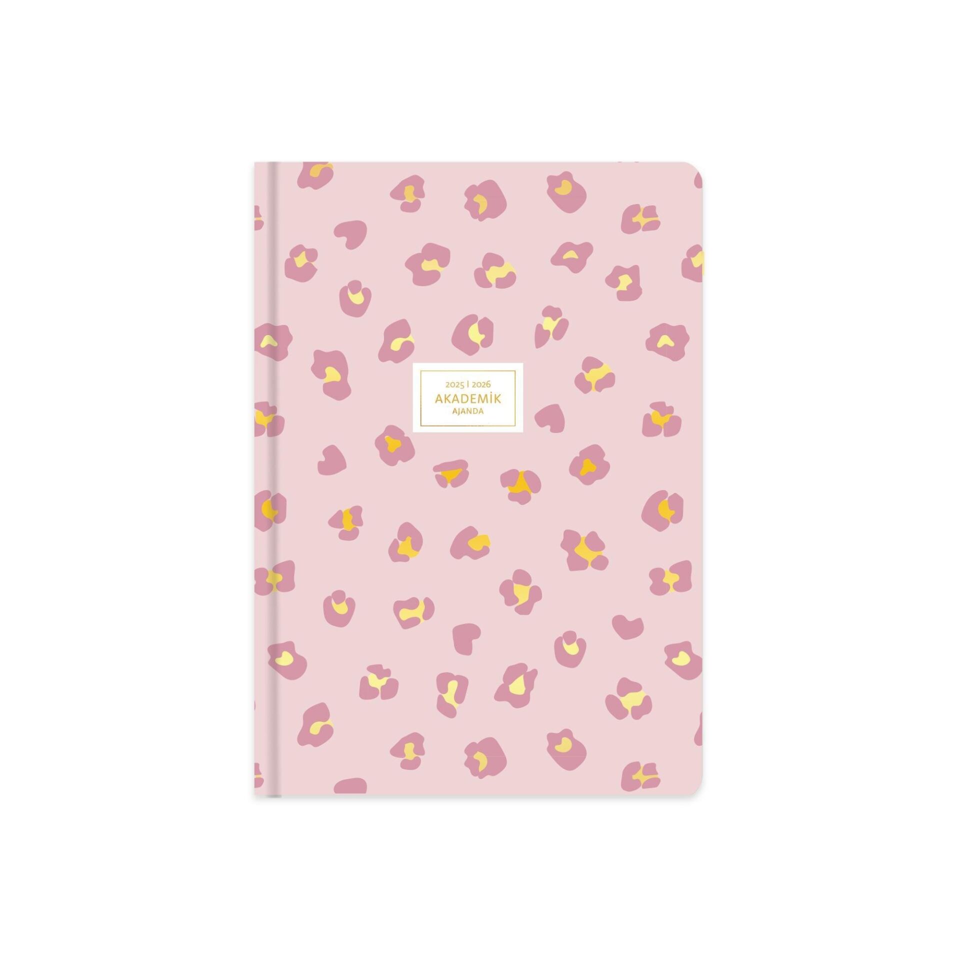 Akademik Ajanda Ciltli 2025 -2026- 17x24 - Pembe Leopar
