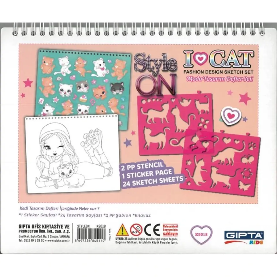 Style On Fashion Design Sketch Set I Love Cat 21x25