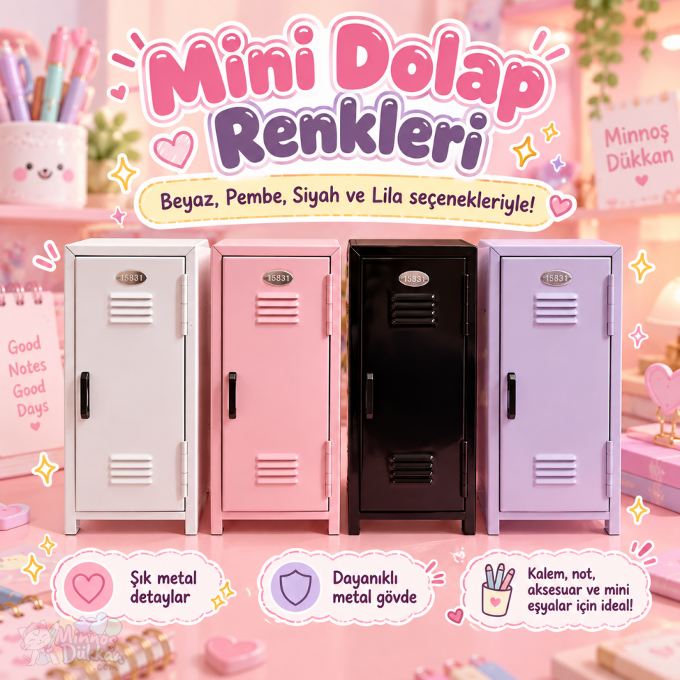 Asker Dolabı Metal Kilitli Masaüstü Kalemlik - Beyaz