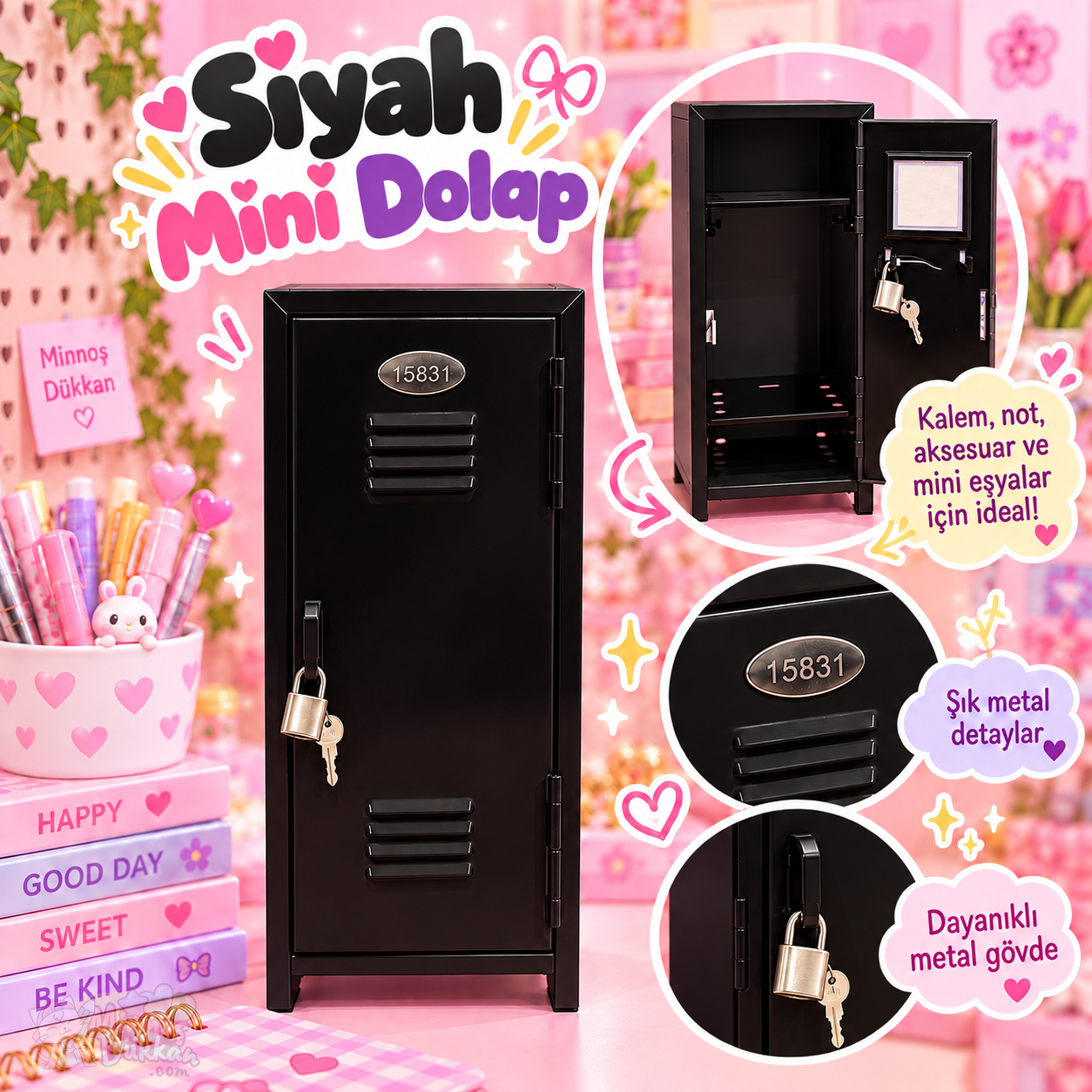 Asker Dolabı Metal Kilitli Masaüstü Kalemlik - Siyah