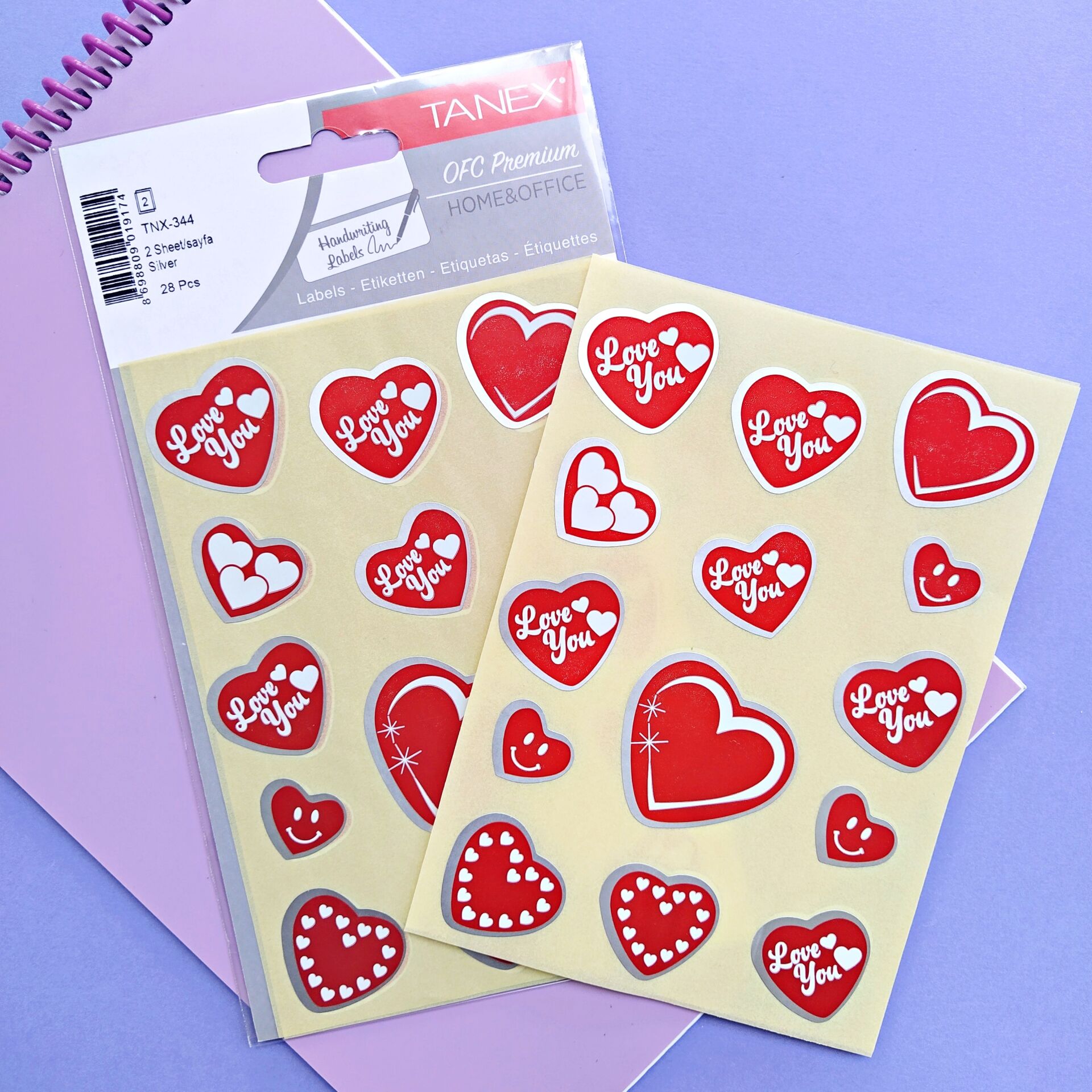 Tanex Stickers 2li - Kalp Serisi 2 - Gümüş 28 pcs