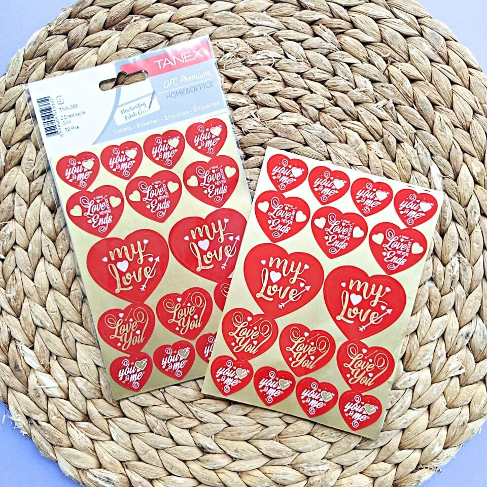 Tanex Stickers 2li - Kalp Serisi 2 - Altın 32 pcs