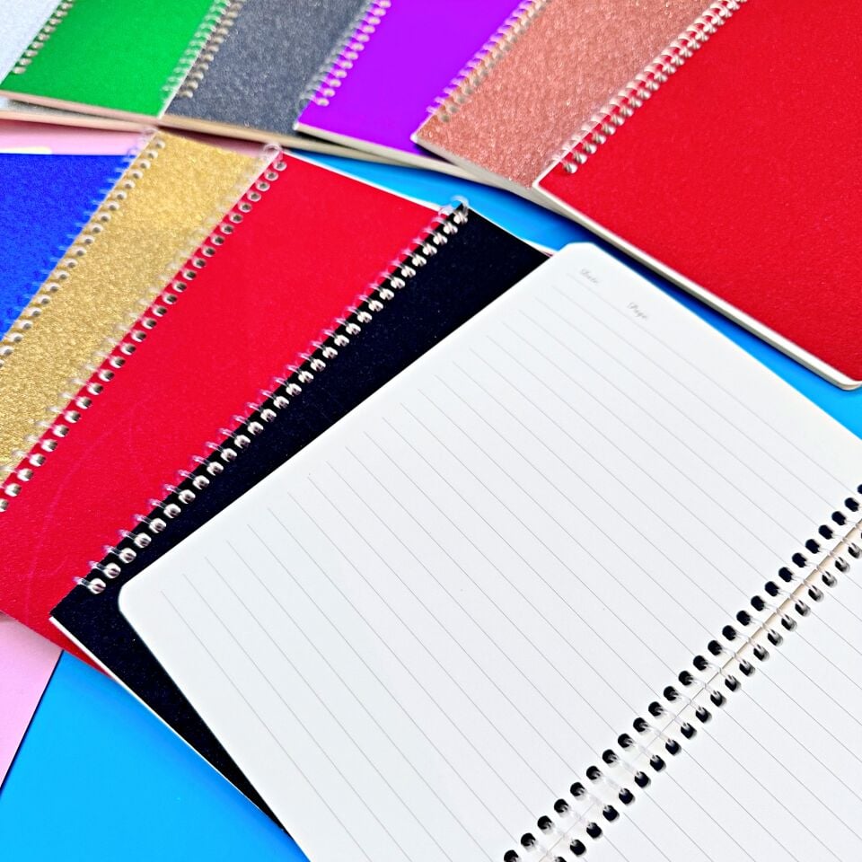 Simli Çizgili Spiralli Defter A5