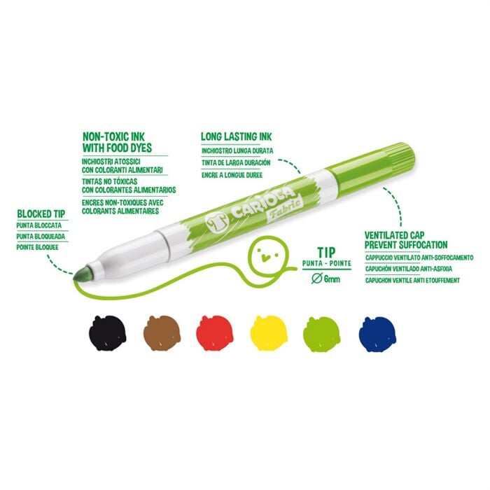 Carioca Fabric Kumaş Tekstil Kalemi 6 Renk Maxi Tip