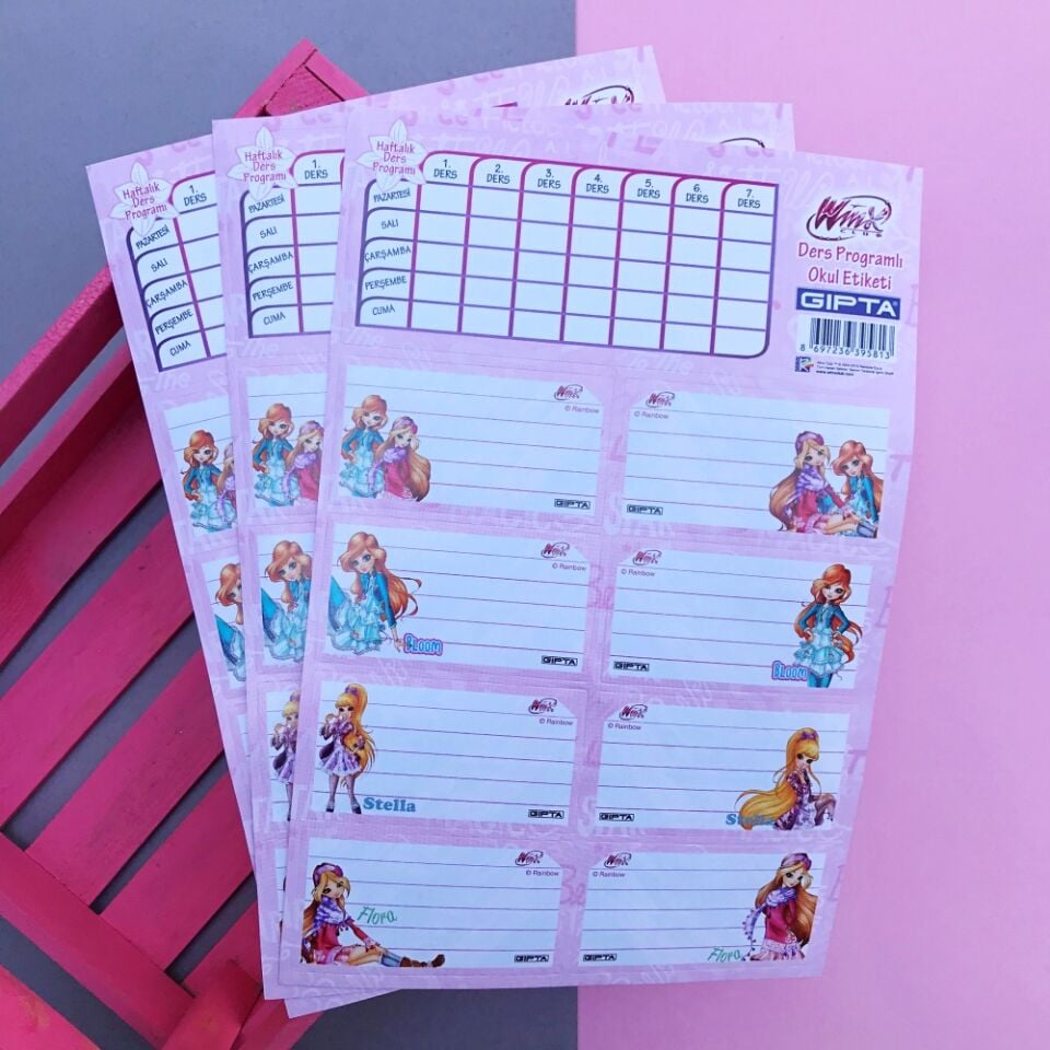Winx Ders Programlı 8li Okul Etiketi Seti