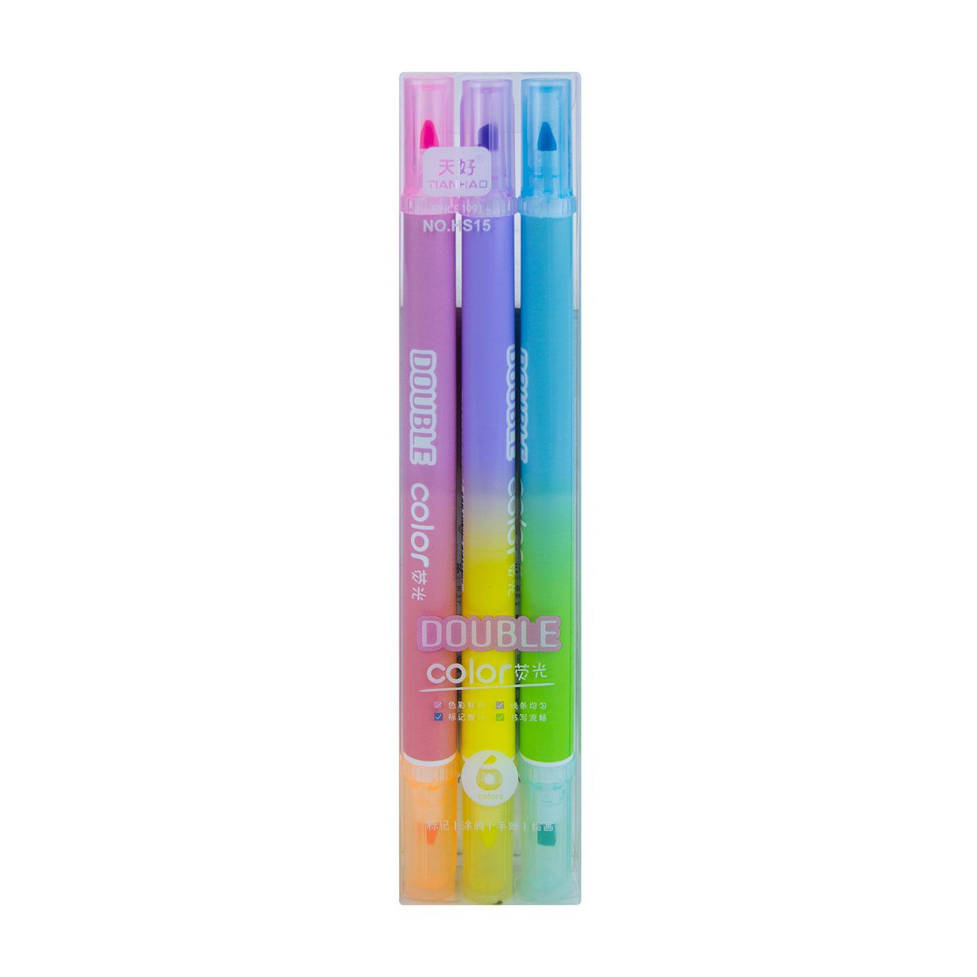 Double Color Çift Taraflı Fosforlu İşaretleme Kalemi 3lü