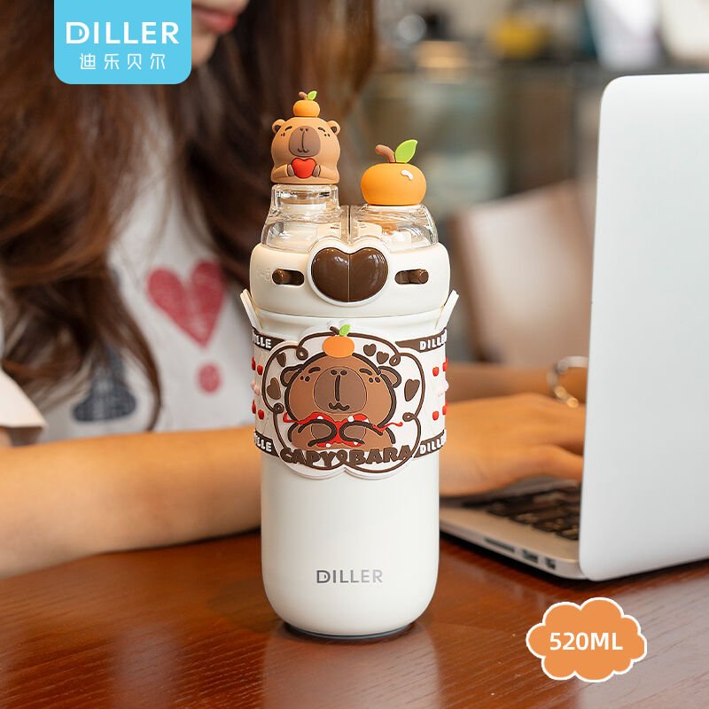 Vagon Life Diller Capy Bara Çift Kapak Askılı Çelik Termos 520 ML