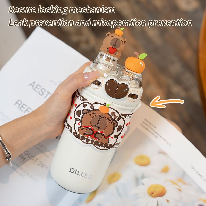 Vagon Life Diller Capy Bara Çift Kapak Askılı Çelik Termos 520 ML