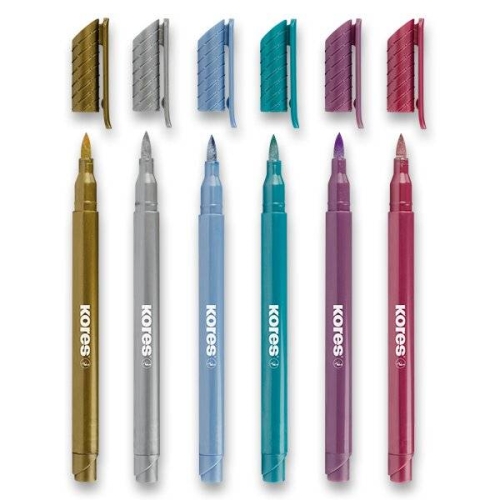 Kores Fırça Uçlu Metalik Markör Kalem 6 Renk
