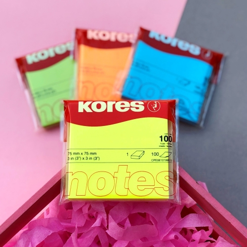 Kores Notes Neon Sarı 75x75 100lü Yapışkanlı Not Kağıdı