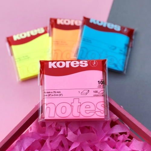 Kores Notes Neon Pembe 75x75 100lü Yapışkanlı Not Kağıdı