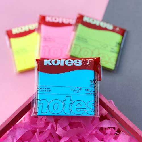 Kores Notes Neon Mavi 75x75 100lü Yapışkanlı Not Kağıdı