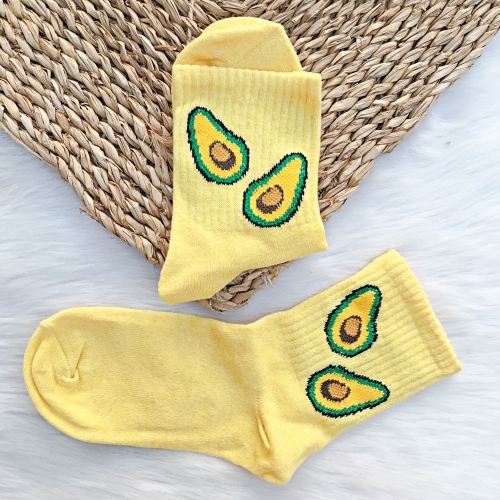 Avokado Desenli Sarı Çorap