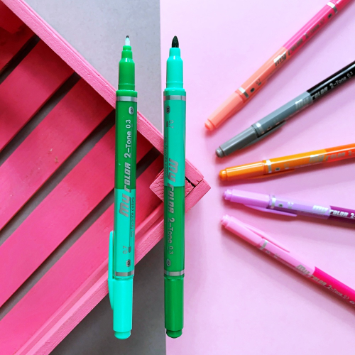 Dong-A My Color 2 2Tone Çift Uçlu Kalem - Koyu ve Çimen Yeşili