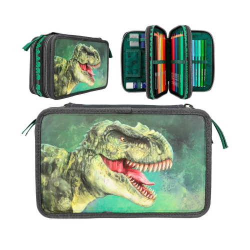 Top Model 3 Katlı Dolu Kalem Kutu - Green Trex