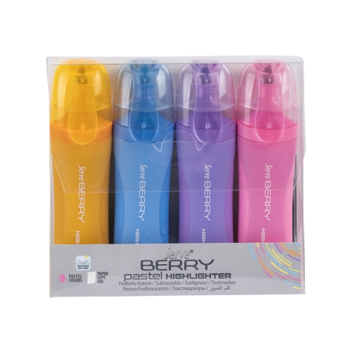 Serve Berry Fosforlu İşaretleme Kalemi - 4Lü Pastel Renkler