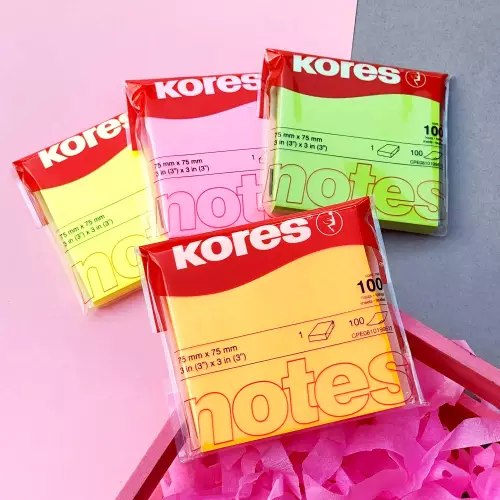 Kores Notes Neon Turuncu 75x75 100lü Yapışkanlı Not Kağıdı