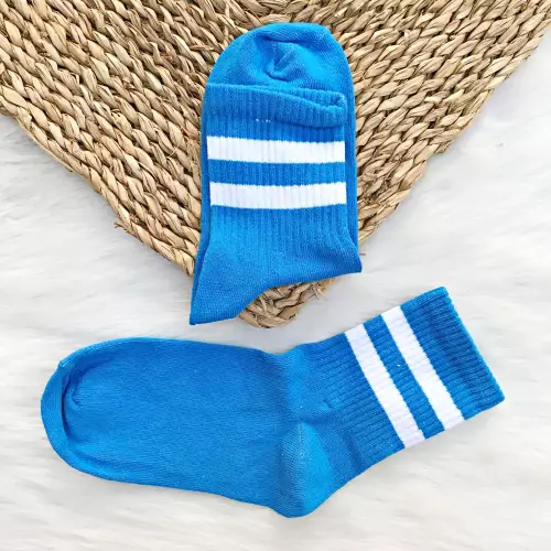 Beyaz Şeritli Mavi Çorap